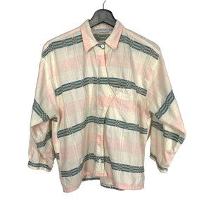 Vintage 90s Stripe Button Up Oversized Casual Cotton Top Medium